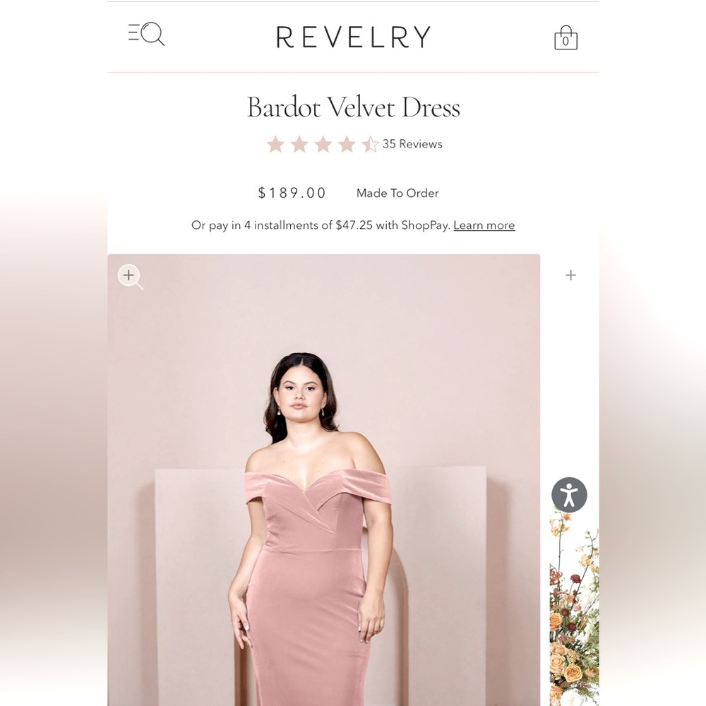 Revelry Bardot Velvet bridesmaid dress - like new!